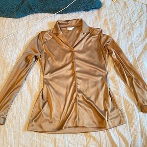 Brown polyester button down